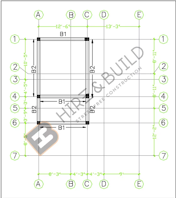 First roof beam layout