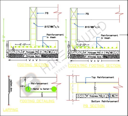 Footing section and plinth beam