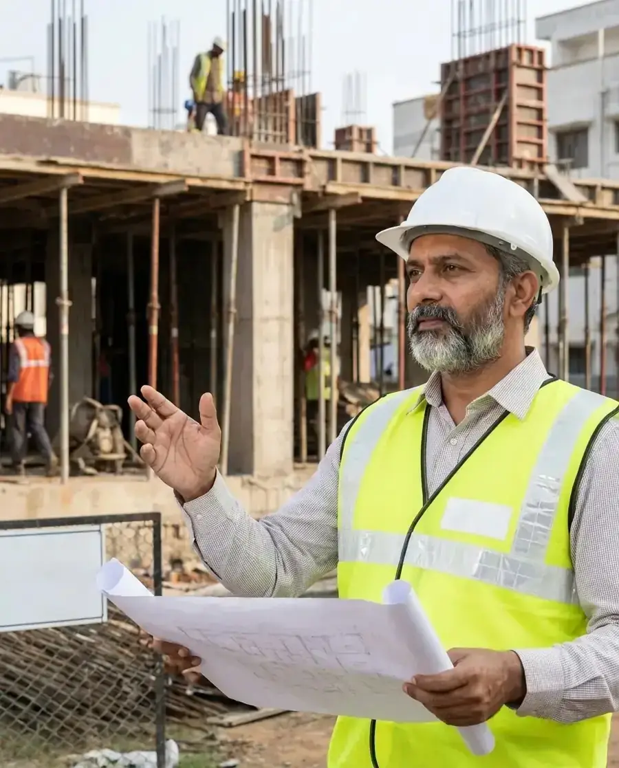 HireAndBuild construction team with homeowners in Chennai